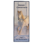 Mooie White Horse Galloping in Sneeuwkerstmis Wijn Cadeautas (Voorkant)
