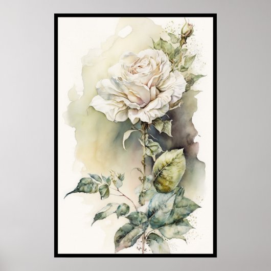 Mooie White Rose-Waterverf Poster (Voorkant)