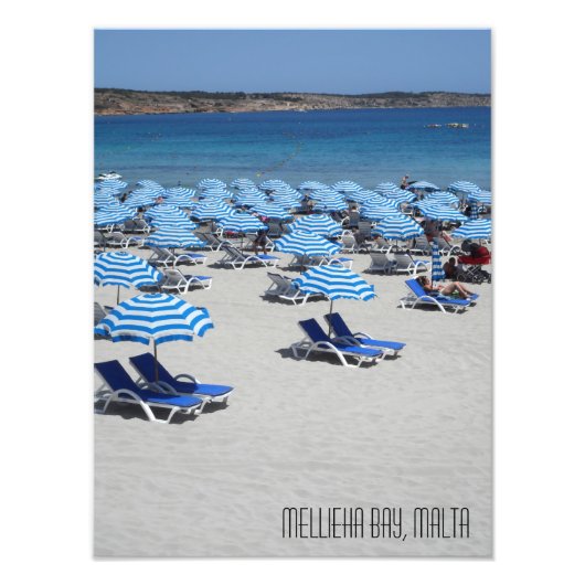 Mooie White Sand Beach Mellieha Bay Malta Foto Afdruk (Voorkant)