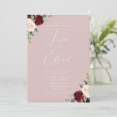 Mooie wijn & blush elegantie bruiloft kaart (Staand voorkant)