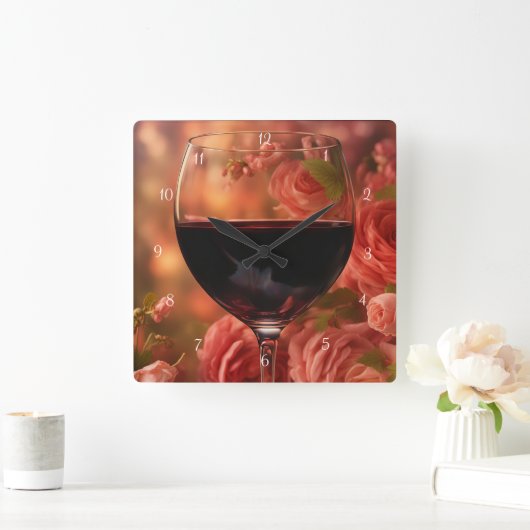 Mooie Wijn en Rozen Kunst Vierkante Klok (Huis)