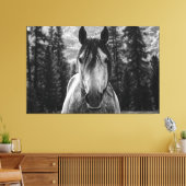 Mooie Wild Spirited Horse Zwart en Wit Canvas Afdruk (Insitu (Woonkamer))