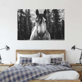 Mooie Wild Spirited Horse Zwart en Wit Canvas Afdruk