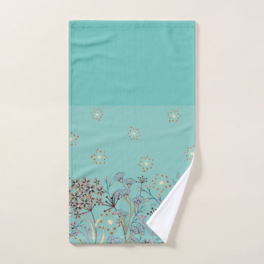 Mooie Wildbloem-grens op blauwe achtergrond Bad Handdoek (Handdoek)