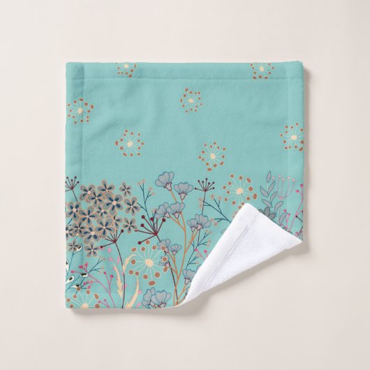 Mooie Wildbloem-grens op blauwe achtergrond Bad Handdoek (Wasdoekje)