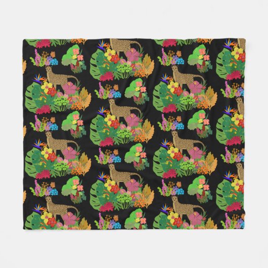 Mooie Wildbloemen, Cheetah, Tropisch Oerwoud Fleece Deken (Voorkant (Horizontaal))