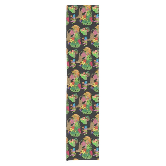 Mooie Wildbloemen, Cheetah, Tropisch Oerwoud Korte Tafelloper (Voorkant)