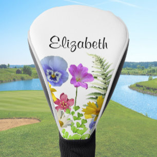 Mooie wilde bloem aangepaste naam dames golfheadcover
