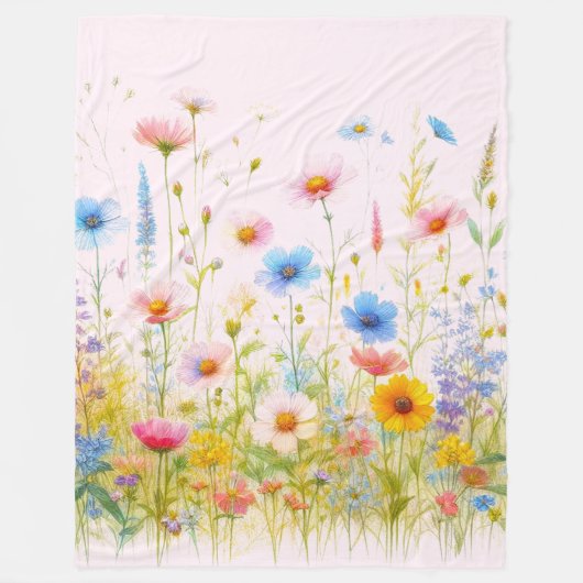 Mooie wilde bloem bloemen roze fleece deken (Voorkant)