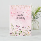 Mooie wilde bloem Boho 1e verjaardagsuitnodiging Kaart (Staand voorkant)