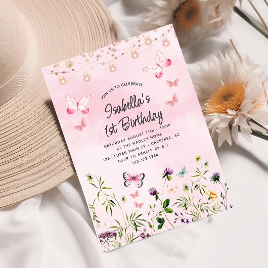 Mooie wilde bloem Boho 1e verjaardagsuitnodiging Kaart