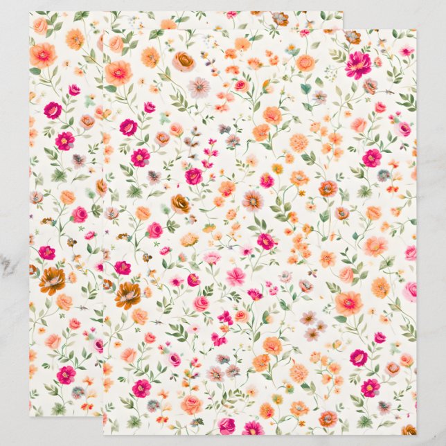 Mooie Wilde Bloem Gebloemde Scrapbook Papier (Voorkant / Achterkant)