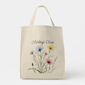Mooie wilde bloem potloodschets stijl boodschappen tote bag (Achterkant)