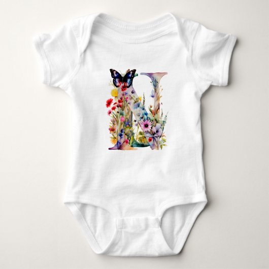 Mooie Wilde Bloem Vlinder Monogram Romper (Voorkant)