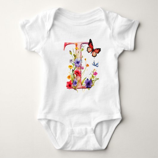 Mooie Wilde Bloem Vlinder Monogram Romper (Voorkant)