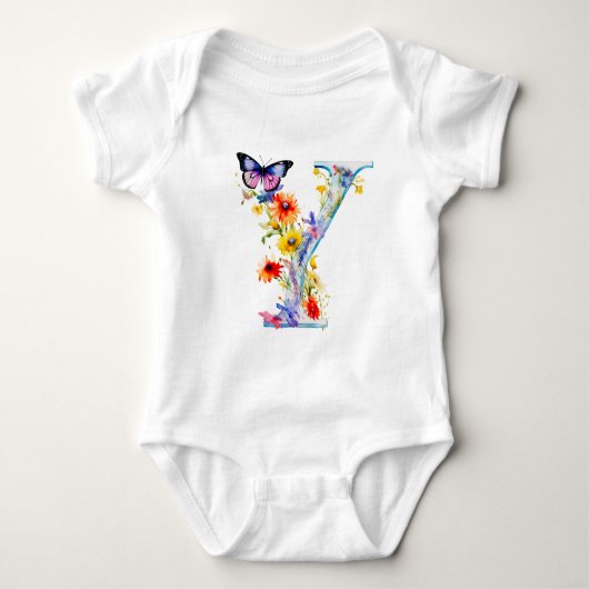 Mooie Wilde Bloem Vlinder Monogram Romper (Voorkant)