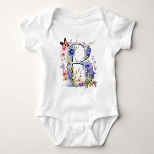 Mooie Wilde Bloem Vlinder Monogram Romper (Voorkant)