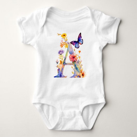 Mooie Wilde Bloem Vlinder Monogram Romper (Voorkant)