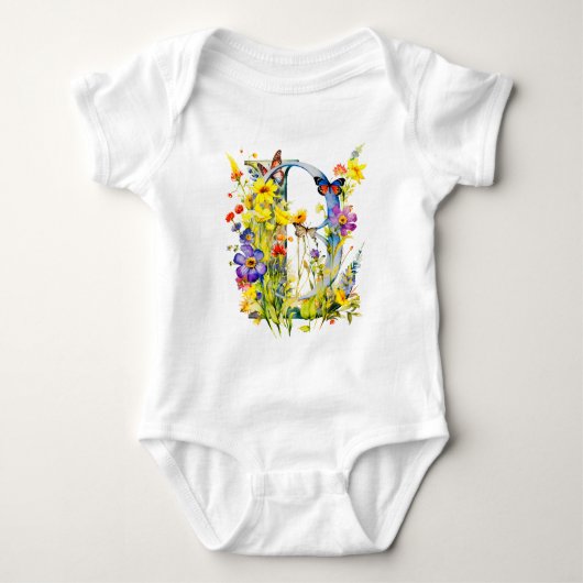 Mooie Wilde Bloem Vlinder Monogram Romper (Voorkant)
