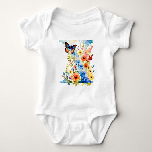 Mooie Wilde Bloem Vlinder Monogram Romper (Voorkant)