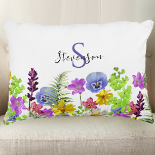 Mooie Wilde Bloemen Aangepaste Naam en Monogram Accent Kussen