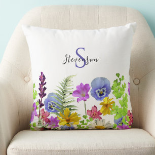 Mooie Wilde Bloemen Aangepaste Naam en Monogram Kussen