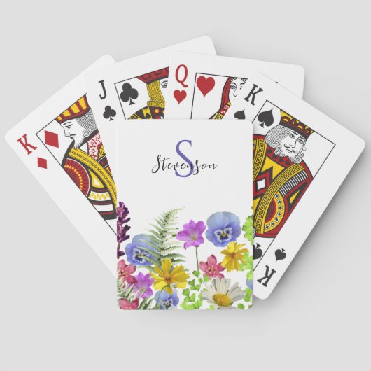 Mooie Wilde Bloemen Aangepaste Naam en Monogram Pokerkaarten (Achterkant)