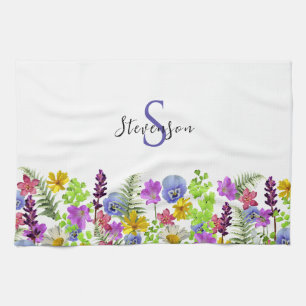 Mooie Wilde Bloemen Aangepaste Naam en Monogram Theedoek