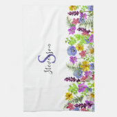 Mooie Wilde Bloemen Aangepaste Naam en Monogram Theedoek (Verticaal)