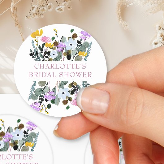 Mooie Wilde Bloemen Grasperk Bruidsbruiloft Ronde Sticker