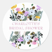 Mooie Wilde Bloemen Grasperk Bruidsbruiloft Ronde Sticker (Voorkant)