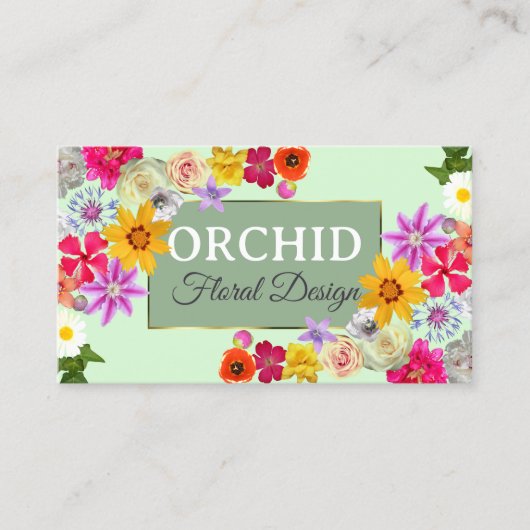 Mooie wilde bloemen groen fijn goud Lijst foto Visitekaartje (Voorkant)