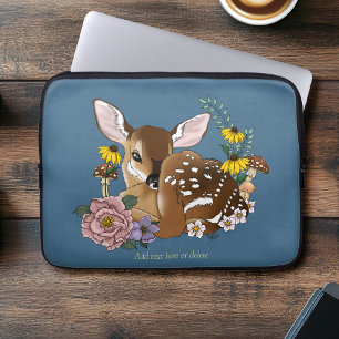 Mooie Wilde Bloemen Lichtblauwe Baby Herten Boslan Laptop Sleeve