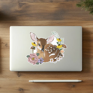 Mooie Wilde Bloemen Lichtblauwe Baby Herten Boslan Sticker