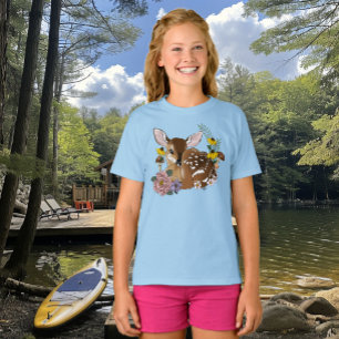 Mooie Wilde Bloemen Lichtblauwe Baby Ree Bosgrond T-shirt