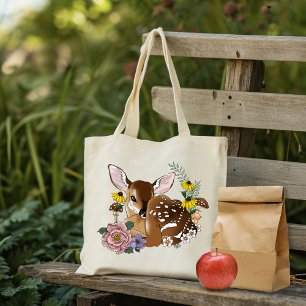 Mooie Wilde Bloemen Lichtblauwe Baby Ree Bosgrond Tote Bag