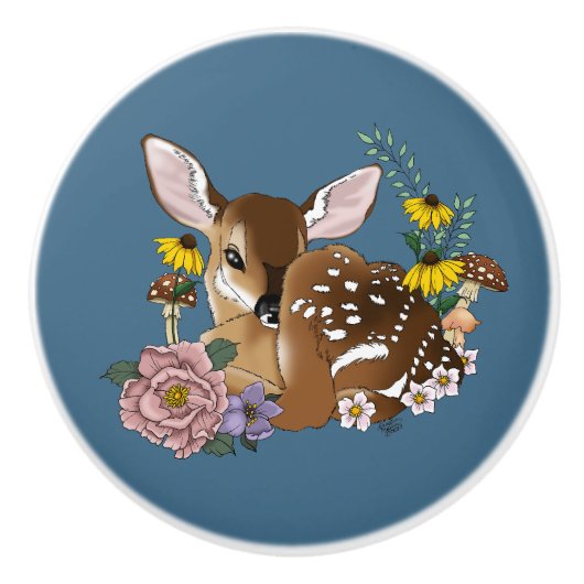 Mooie Wilde Bloemen Lichtblauwe Babyree Hertenbos Keramische Knop (Voorkant)
