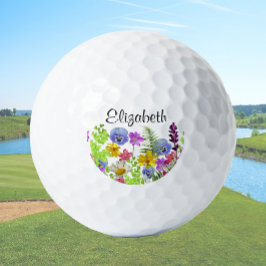 Mooie wilde bloemen met de naam van de vrouw golfballen