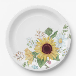 Mooie wilde bloemen met zonnebloem en madeliefje  papieren bordje