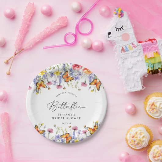 Mooie Wilde Bloemen Vlinders Bloemrijke Bruidsmeis Papieren Bordje (Feest)