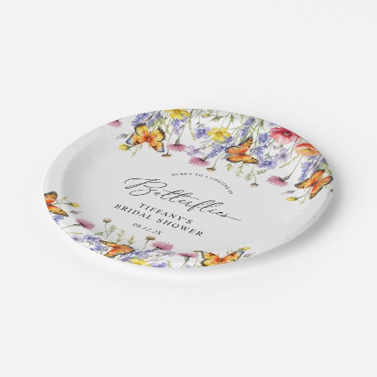 Mooie Wilde Bloemen Vlinders Bloemrijke Bruidsmeis Papieren Bordje (Gekanteld)