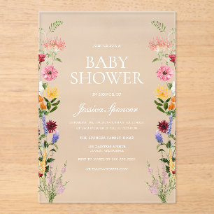 Mooie Wilde Bloemen Zomer Lente Baby Shower Acryl Uitnodigingen