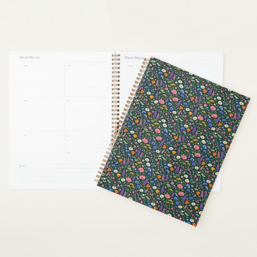 Mooie wilde bloementuin op donker teal planner (Display)
