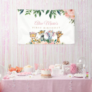 Mooie Wilde Jungle Safari Dieren Verjaardagsparade Spandoek