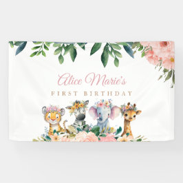 Mooie Wilde Jungle Safari Dieren Verjaardagsparade Spandoek