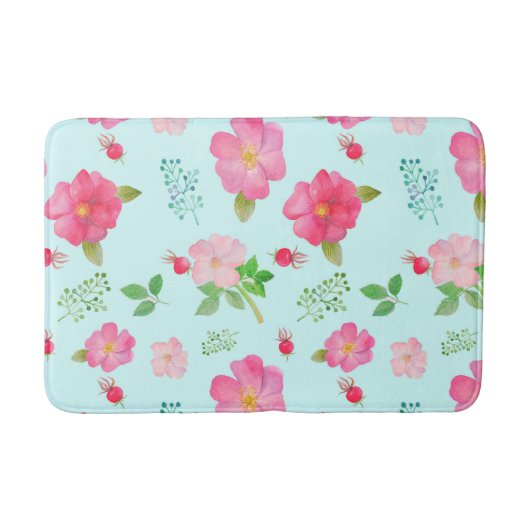 Mooie Wilde Rozen en Roos Hips Waterverf Patroon Badmat (Voorkant)