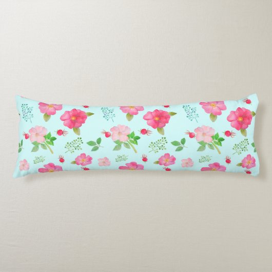 Mooie Wilde Rozen en Roos Hips Waterverf Patroon Lichaamskussen (Voorkant)