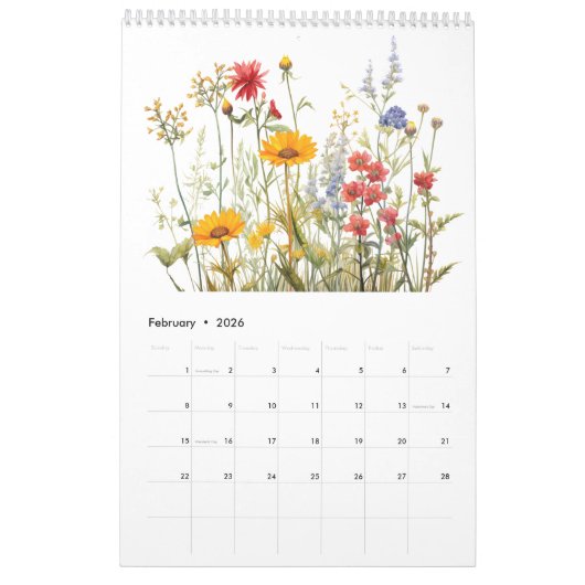 Mooie Wildflower Botanische Tuin Kalender (Feb 2026)