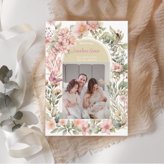 Mooie Wildflower lente geboorte aankondiging