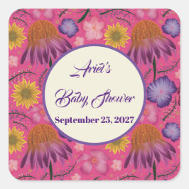Mooie Wildflower Roze Baby shower Favors Vierkante Sticker